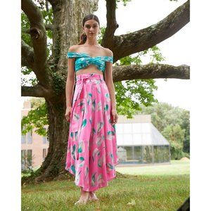 PatBO Pandola Off The Shoulder Bikini Top in Teal Medium Womens Swimsuit